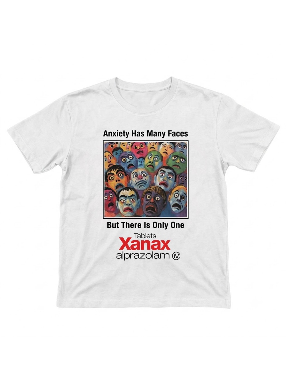 Gildan White Short Sleeve Tee with Multicolor Faces Graphic